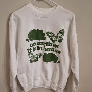 on earth as it is in heaven White/Olive Green Sweatshirt